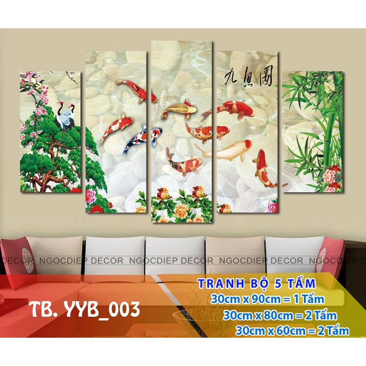 [SALE] bộ 5 tấm tranh treo tường, cửu ngư, tranh phòng khách tuyệt đẹp loại 1 giá rẻ 30*60|80|90