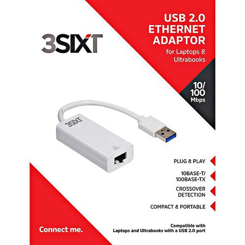 Cáp chuyển USB 2.0 ETHERNET ADAPTER-3SIXT không cần cài đặt - Ninedra