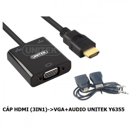 Cáp chuyển đổi (3 trong 1) HDMI sang VGA + audio Unitek Y6355