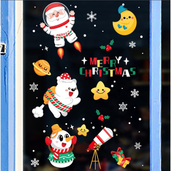 Decal dán tường Noel Hít Tĩnh Điện không Dơ Kính - Noel mặc đồ phi hành gia cùng gấu trắng