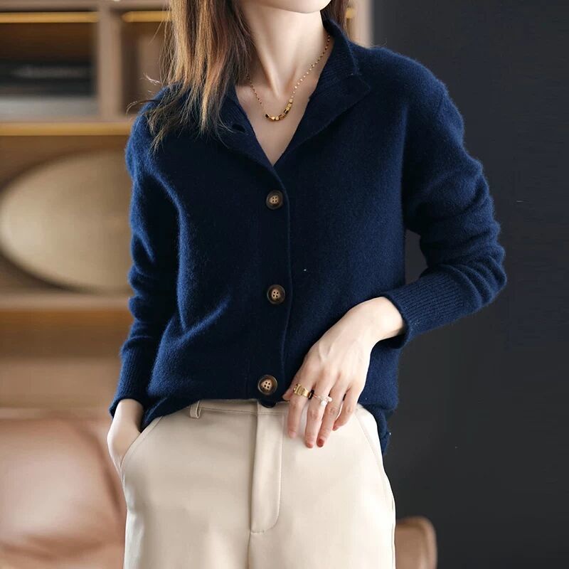 Áo Khoác Cardigan Dệt Kim Cổ Đứng Phong Cách Thời Trang Thu Đông