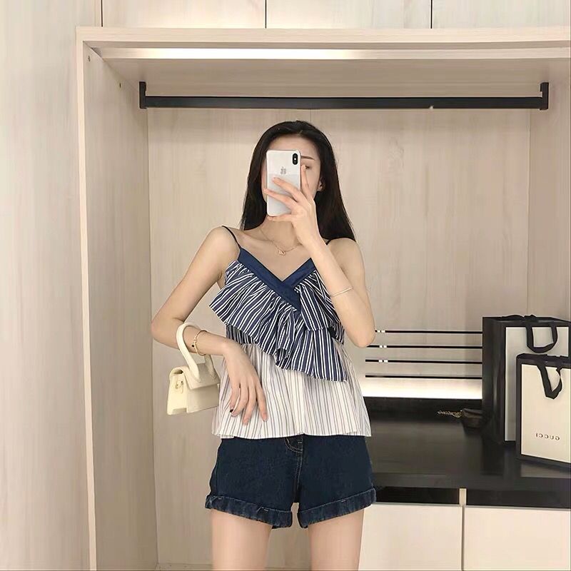 Áo Sơ Mi Voan Không Tay Dáng Rộng Họa Tiết Kẻ Sọc Thời Trang Mùa Hè Hàn Quốc Dành Cho Nữ