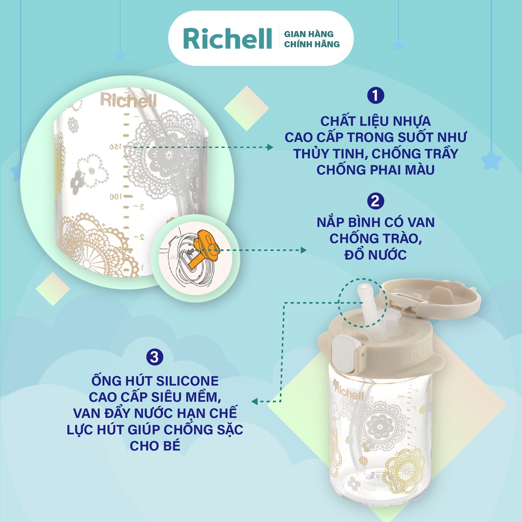 Bình ống hút RICHELL RICHELL AQ Slim | Baby