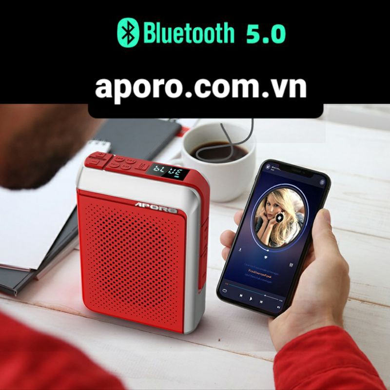 Aporo T18 2.4G Mic cài áo Không dây, Máy trợ giảng T18 loa Bluetooth 5.0 Sạc nhanh QC3U chính hãng