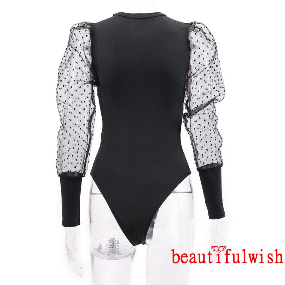 ✥Ne✭Bộ Áo Liền Quần Tay Phồng Cổ Tròn Màu Trơn Phối Ren Thời Trang Cho Nữ | BigBuy360 - bigbuy360.vn