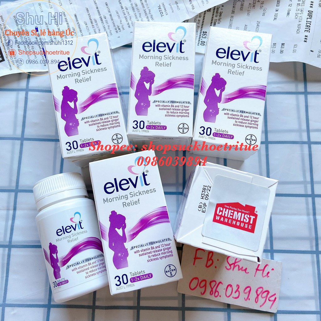 Elevit Giảm Triệu Chứng Ốm Nghén cho phụ nữ mang thai - 30 Viên Úc, đi air - Bayer Elevit Morning Sickness