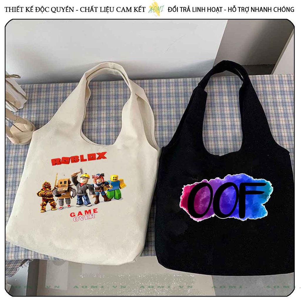 TOTE ROBLOX CANVAS  FORM TRÒN TÚI VẢI ĐEO VAI BAG NÚT BẤM SIZE LỚN AOMIVN DU LỊCH DẠO PHỐ CÁ TÍNH