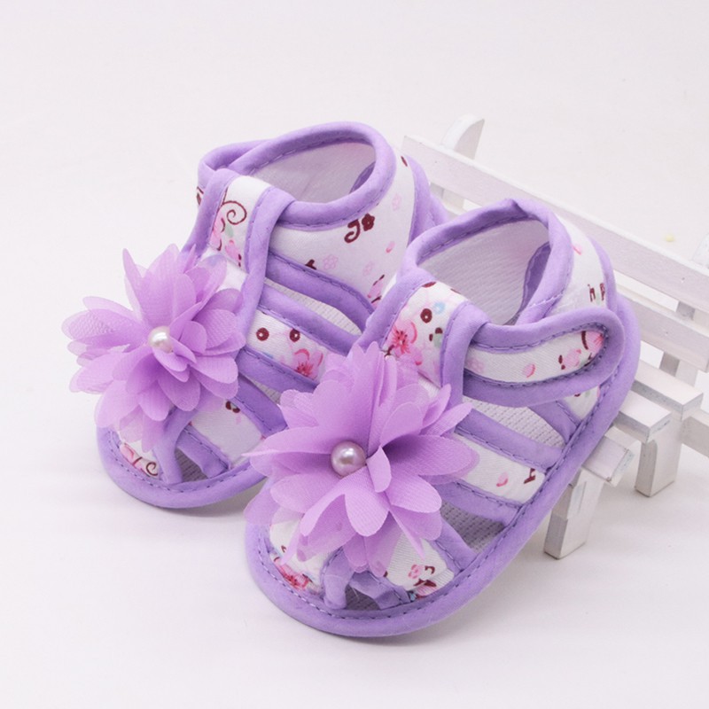 Giày búp bê vải ren đính hoa xinh xắn dành cho bé gái