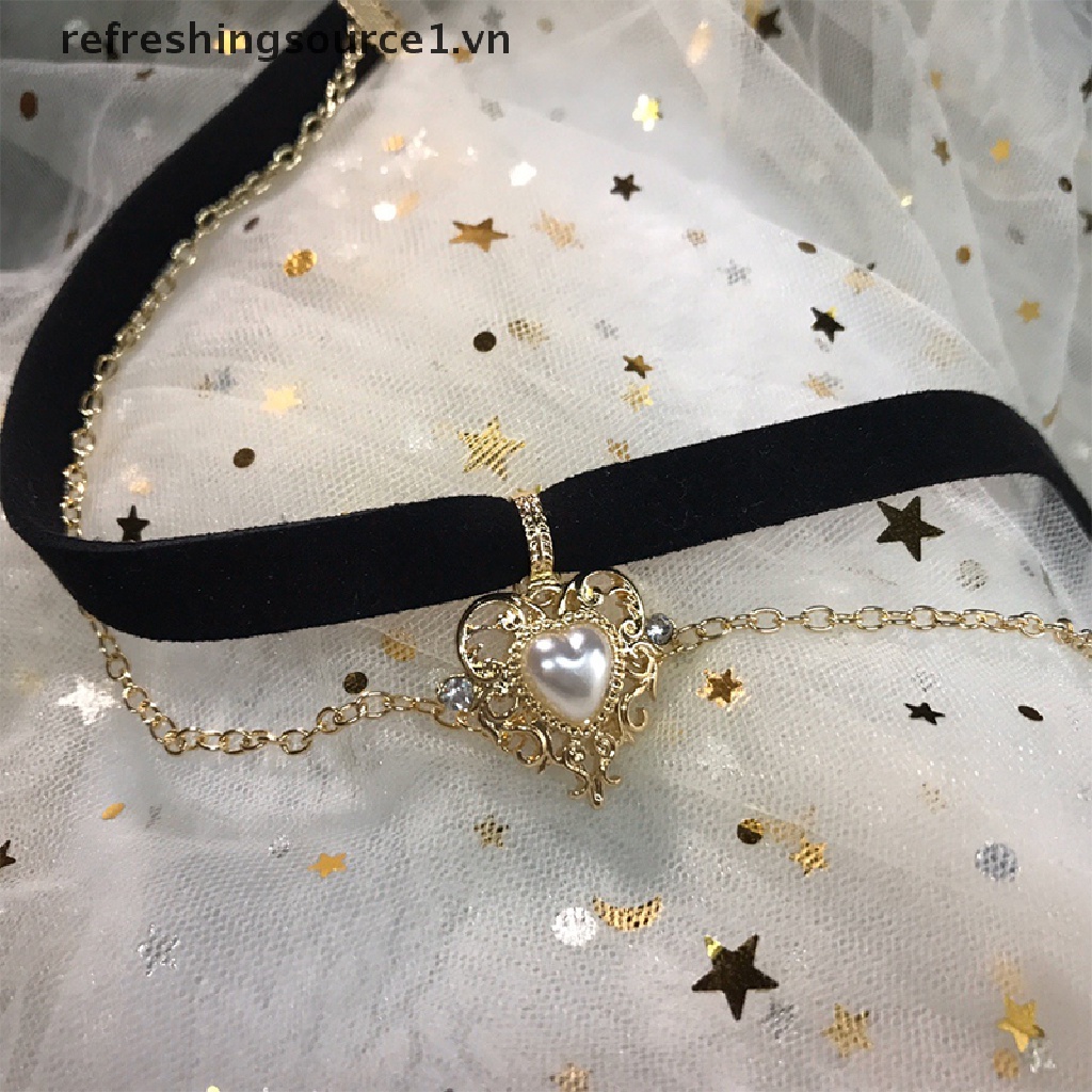 {REFRE} Vòng Cổ Choker Nhung Đen Mặt Trái Tim Cổ Điển Quà Tặng Cho Nữ {refreshingsource1.vn}