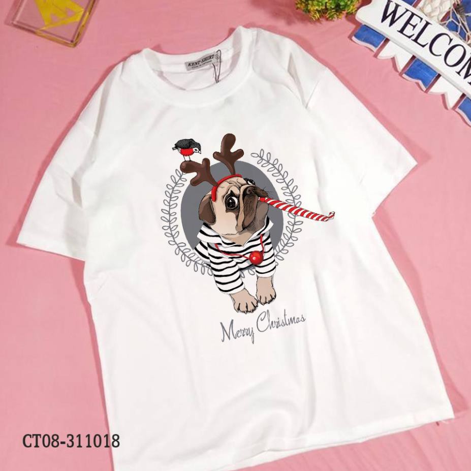 SALE- Áo Thun Nam Nữ In Hình Chó Mặt Xệ Pug Dog Giáng Sinh Merry Christmas Cute Crazytee - áo siêu HOT