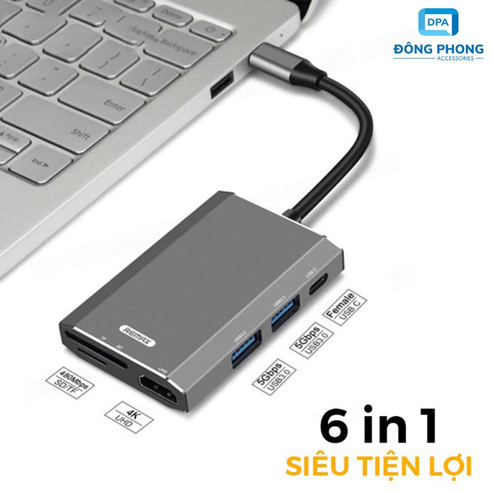 [Mã 44ELSALE2 giảm 7% đơn 300K] HUB Chuyển Type C Ra USB 3.0, HDMI, USB C, Thẻ Nhớ Chính Hãng Remax Tốc Độ Cao