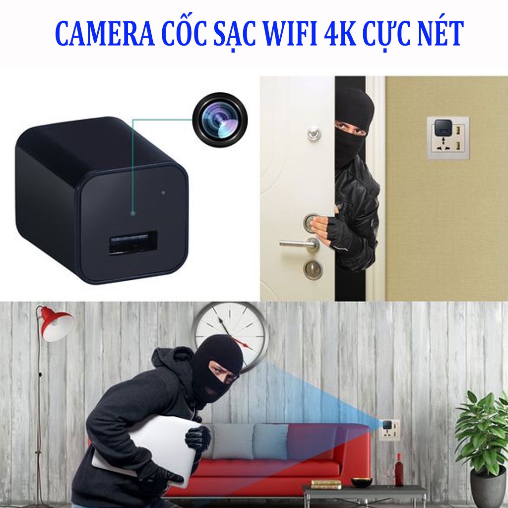 Camera cốc sạc điện thoai, kết nối wifi xem từ xa Camera Wifi mini chống trộm kiêm cốc sạc USB góc nhìn 120 độ