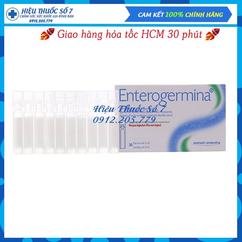 Men vi sinh Enterogermina Sanofi hộp 20 ống men vi sinh đường ruột