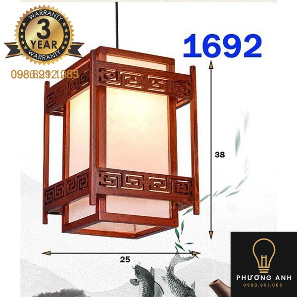 Đèn lồng gỗ thả bàn ăn, trang trí phòng bếp, phòng khách sang trọng cổ điển mã 1692 - Đèn Phương Anh