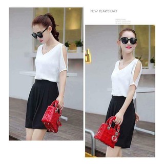 SET BỘ ĐỒ CUTOUT KHOÉT VAI PHỐI QUẦN ỐNG RỘNG có size lớn XXL