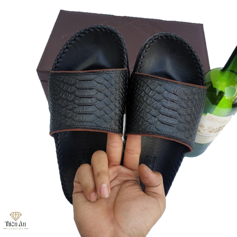 Dép nam da quai ngang đẹp cao cấp MABLACKA D96