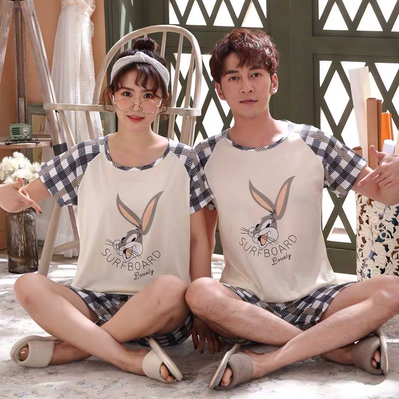 Đồ ngủ đôi nam nữ thời trang hoạt hình dễ thương, bộ đồ mặc nhà bằng vải cotton pizama bộ pijama nữ bộ pijama nữ quần áo
