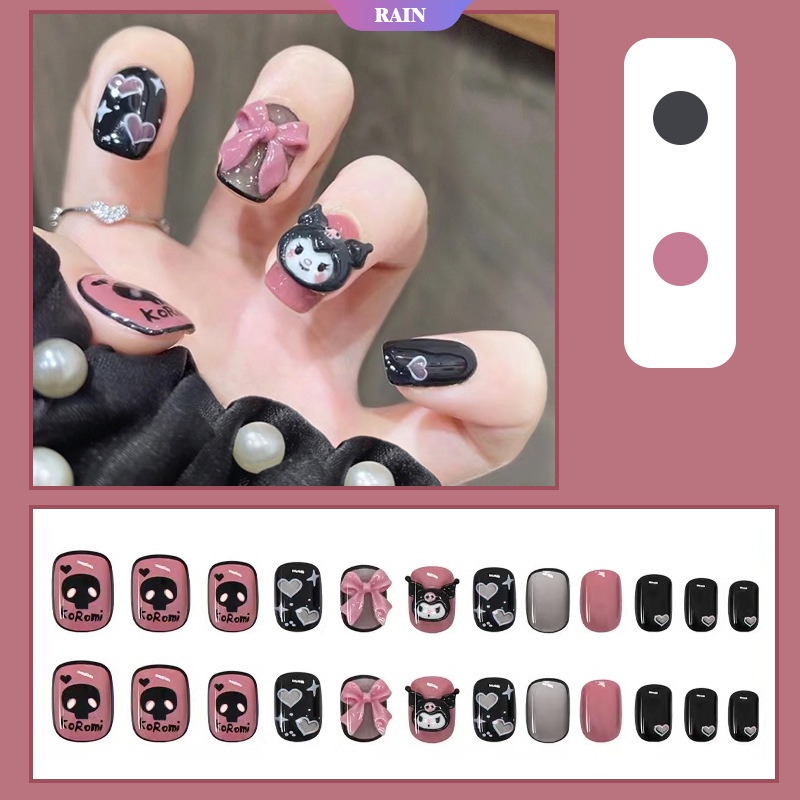 Bộ 24 Móng Tay Giả Họa Tiết Búp Bê Hoạt Hình Kuromi Dễ Thương Bắt Mắt