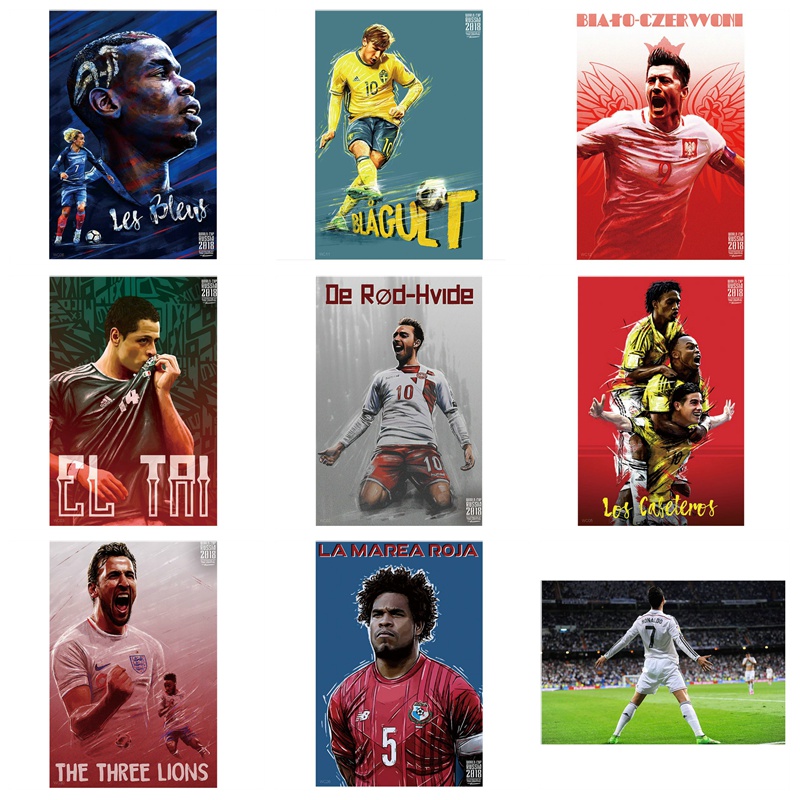 FIFA World Cup Football Soccer Star Paul Pogba Lewandowski Javier Hernández Balcázar CR7 Cristiano Ronaldo Vintage Craft Paper Poster Decorative Wall Sticker 1 pcs