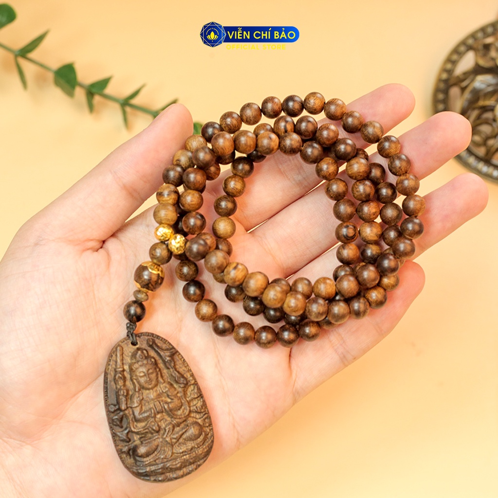 Chuỗi trầm hương 108 hạt mix bi vàng mặt phật Thiên Thủ Thiên Nhãn thời trang phụ kiện trang sức Viễn Chí Bảo V000807-8