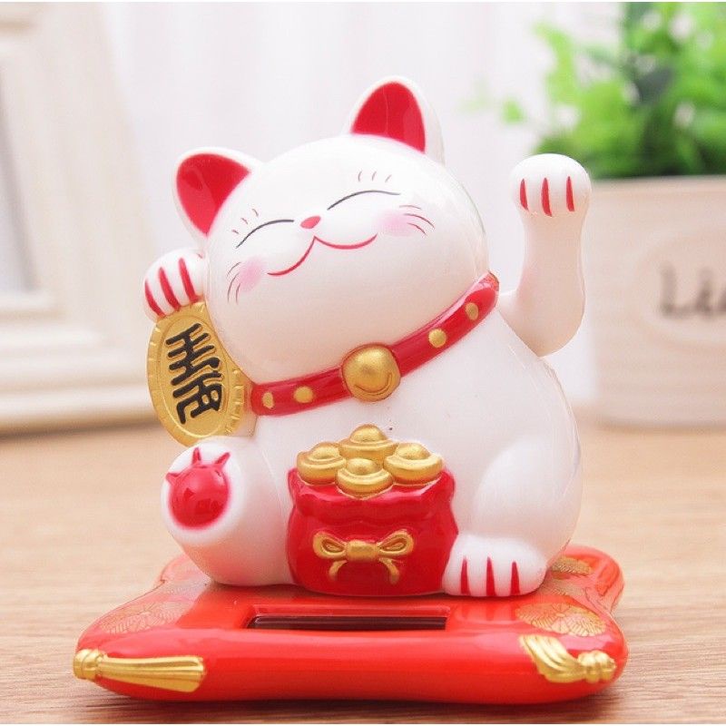 Mèo thần tài vẫy tay chạy bằng năng lượng lộc tài may mắn (gắn ô tô,đặt ban thần tài cầu lộc)