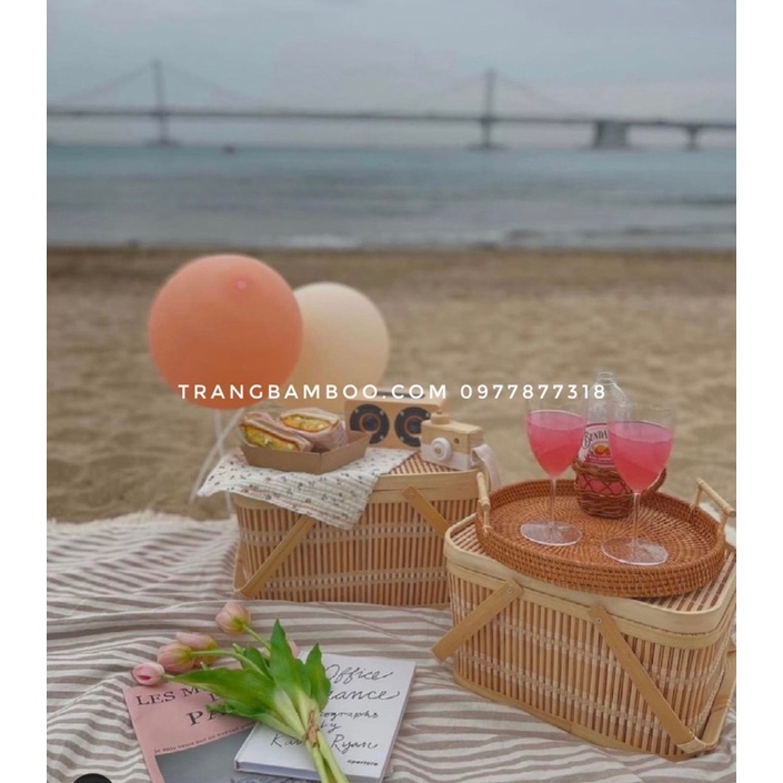 ( Set 2,Set 3) Giỏ mây đựng trái cây picnic/ đi du lịch/ trang trí tiện lợi/ giỏ xách đựng đồ đi biển, trang trí nhà cửa