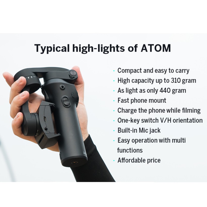 ♤✐❧Còn hàngSnoppa Atom có ​​thể gập lại 3 trục Gimbal Ổn định cầm tay cho iPhone X Samsung s10 Xiaomi GoPro Smartpho