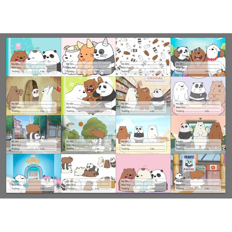 Set 16 nhãn vở anh em Bare Bear Chúng tôi đơn giản là gấu siêu cute