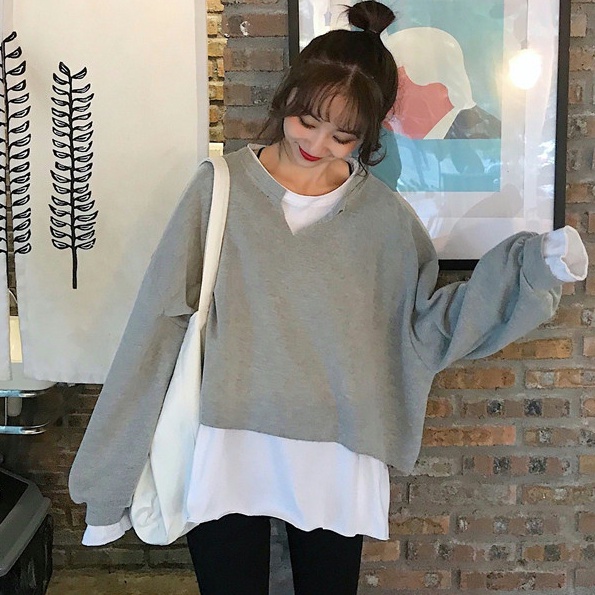 Áo Sweater Giả Hai Lớp Phong Cách Hàn Quốc Dễ Phối Đồ