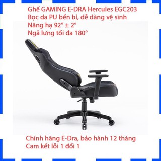 Ghế gaming e-dra hercules egc203 black - ghế game tốt nhất tầm giá - chất liệu da pu và foam cao cấp - bảo hành 12 tháng