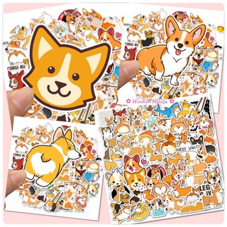 Set 50 Sticker PVC Chống Thấm Nước Hình Chú Chó Corgi Dán Vali, Mũ Bảo Hiểm, Laptop, Guitar, Ô tô, Xe Máy,...