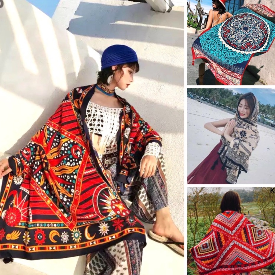 Khăn Choàng Boho Đi Biển ,Khăn Choàng Thổ Cẩm Đa Năng