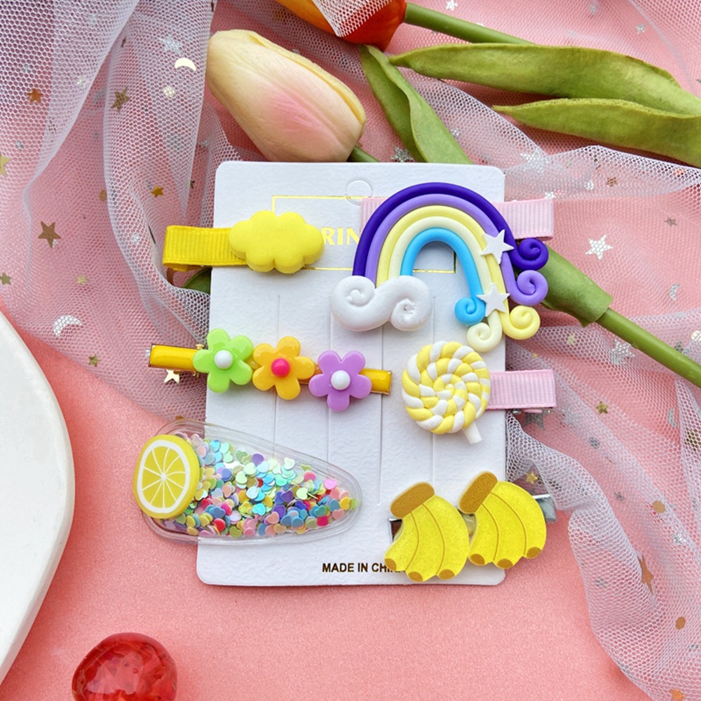 XiaoboACC Set 6 Kẹp Tóc Hình Trái Cây/ Cầu Vồng Xinh Xắn Cho Nữ