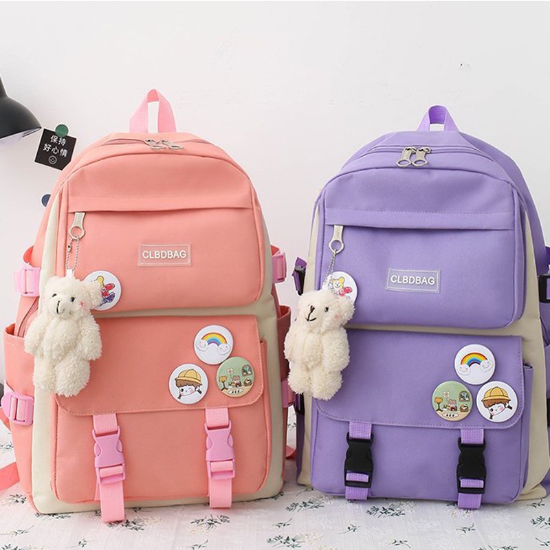 Set 4 Balo Túi Xách Ví Canvas Họa Tiết Dễ Thương Cho Nữ