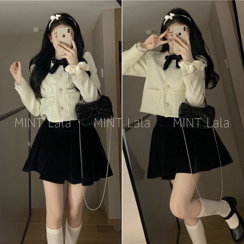 Chân váy nhung xoè kèm đai ms110