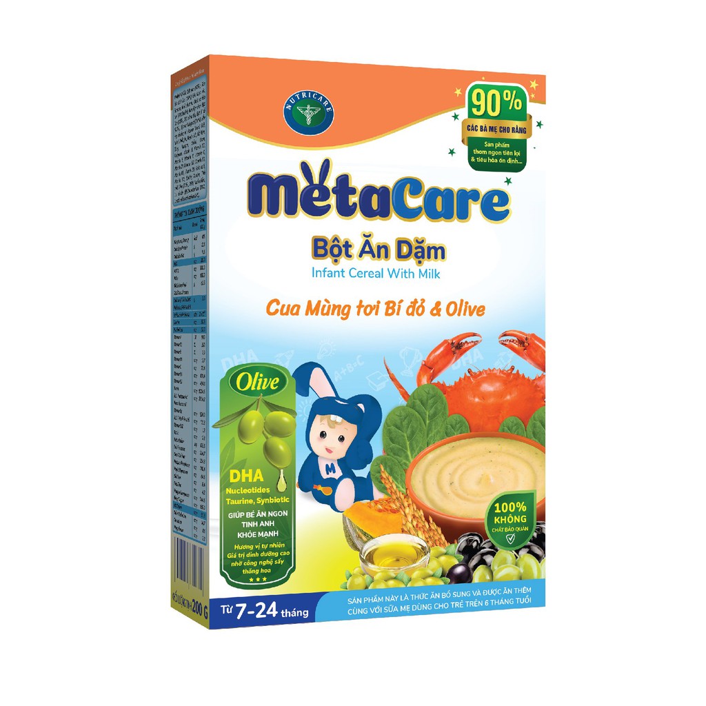 Bột ăn dặm Nutricare Metacare Cua mồng tơi bí đỏ olive 200g