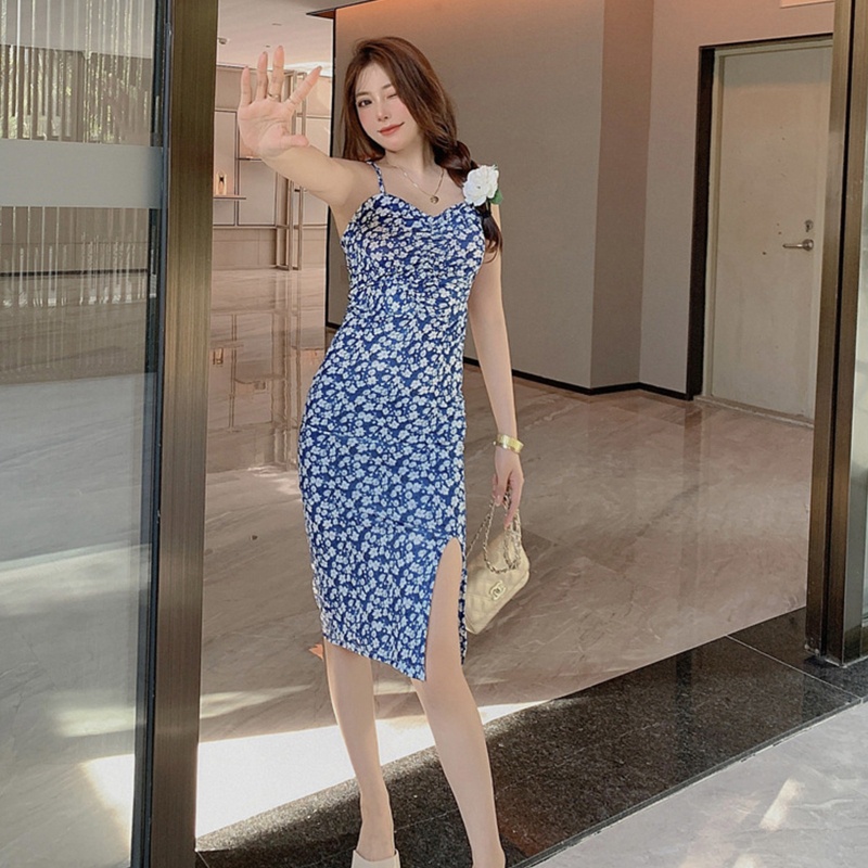 Brroa Đầm Hai Dây Dáng Dài Ôm Sát Họa Tiết Hoa Thời Trang Mùa Hè Quyến Rũ Cho Nữ