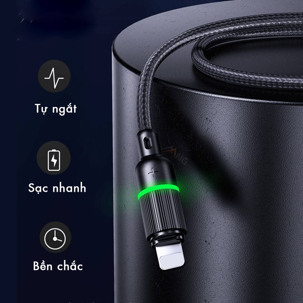 Dây cáp sạc nhanh 2.4A tự ngắt Lightning hiệu ROCK R10  cho iPhone / iPad smart LED và cơ chế tự ngắt - Chính hãng