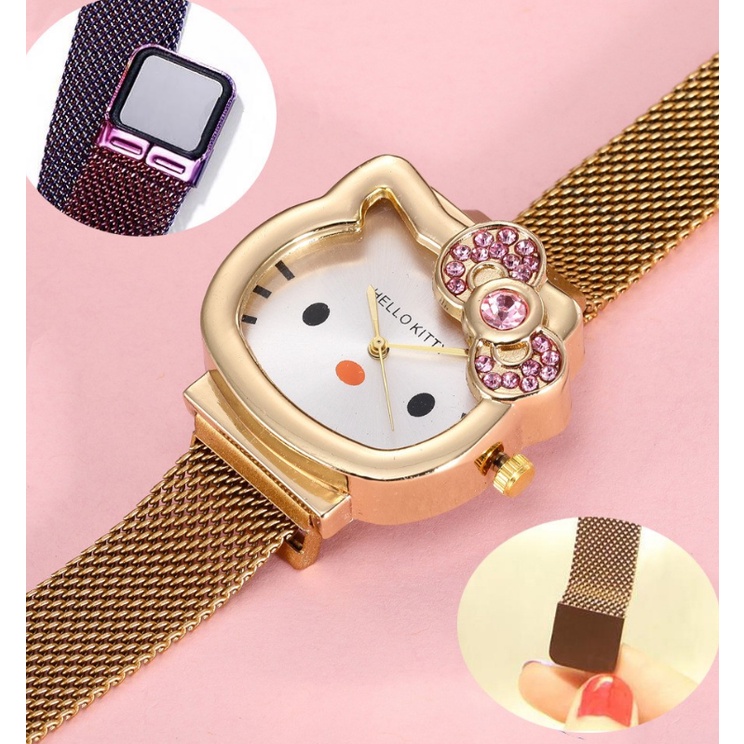 LWCC 744 Đồng hồ nam châm hình mèo Hello Kitty dễ thương cho trẻ em