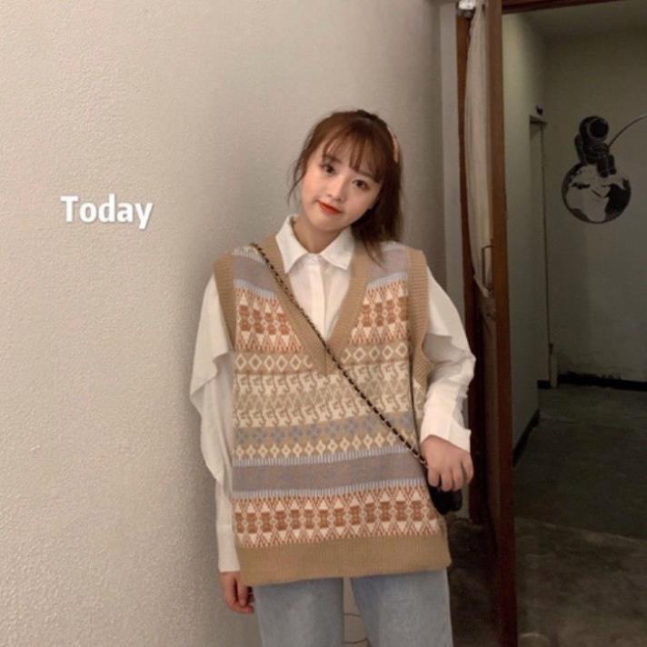 Áo gile len nữ Hàn Quốc phối màu họa tiết dễ thương phong cách thời trang dành cho nữ M59HD | BigBuy360 - bigbuy360.vn