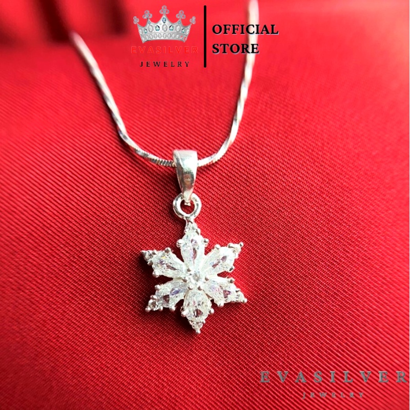 Dây chuyền bạc nữ mặt hoa đá 6 cánh, chất liệu bạc thật sáng bóng không rỉ