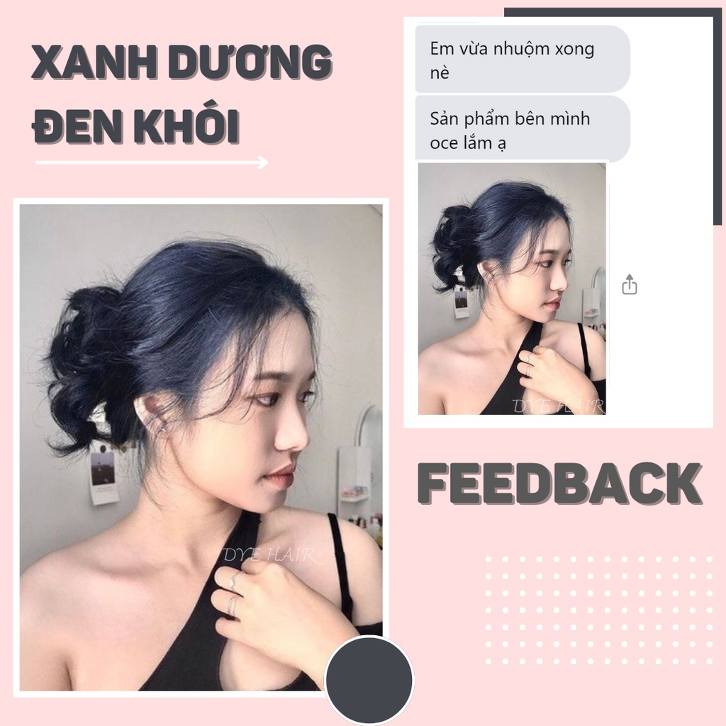 Thuốc nhuộm tóc, thuốc nhuộm tóc XANH DƯƠNG ĐEN KHÓI, DYE.HAIR, tặng kèm oxy trợ dưỡng và bao tay