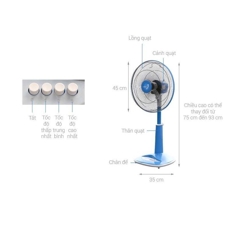 Quạt Đứng - Quạt Cây - Quạt Lỡ - Quạt Lửng Asia A16008 A16018 45W 3 Mức Gió (Hàng Chính Hãng) | BigBuy360 - bigbuy360.vn