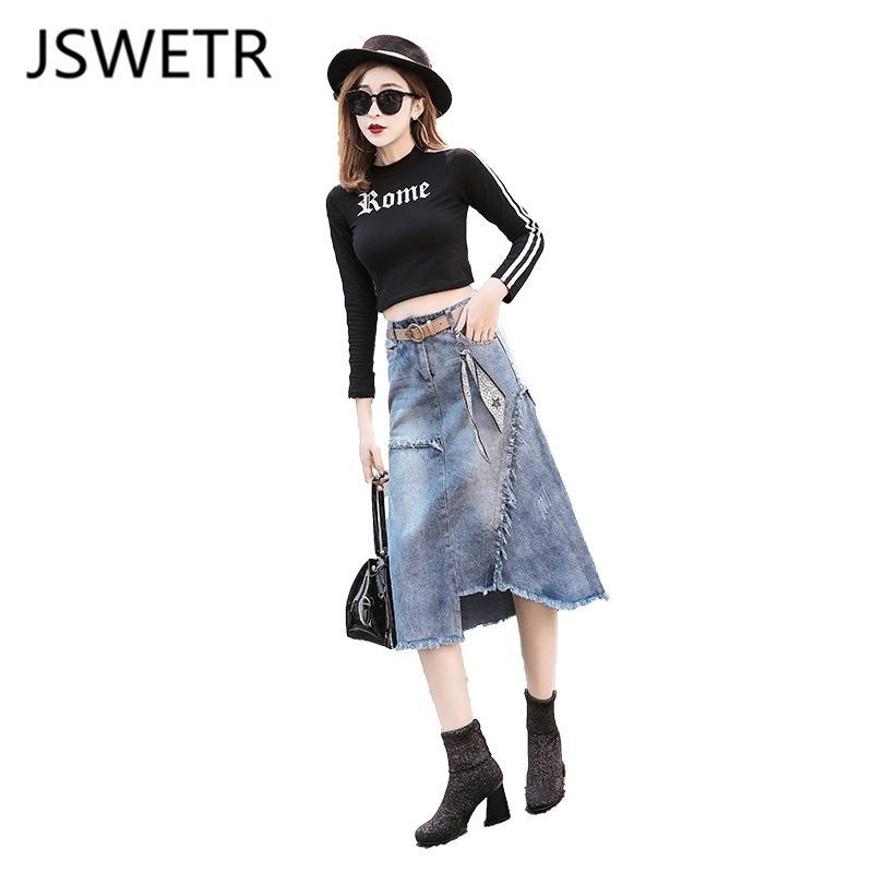 Chân váy jean dài lưng cao thời trang xuân hè dành cho nữ