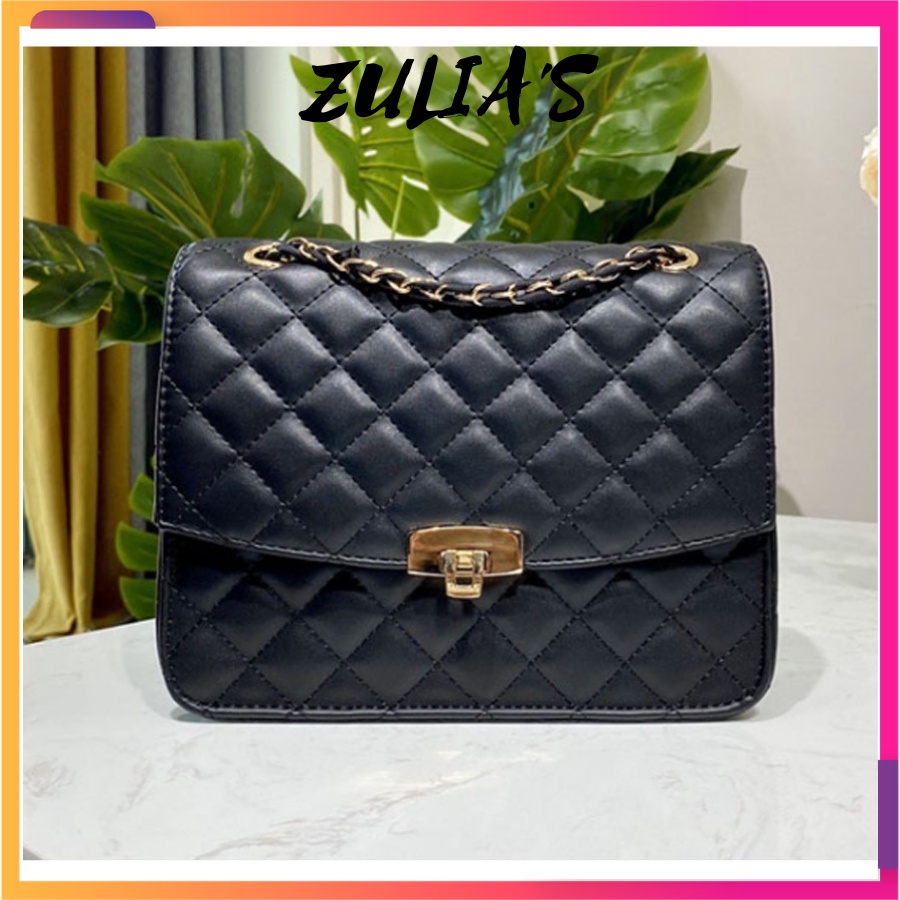 Túi Xách Đeo Chéo Hàn Quốc Nữ Đẹp Trần Trám Khoá Gập Quai Da Kết Hợp Xích Zulia's