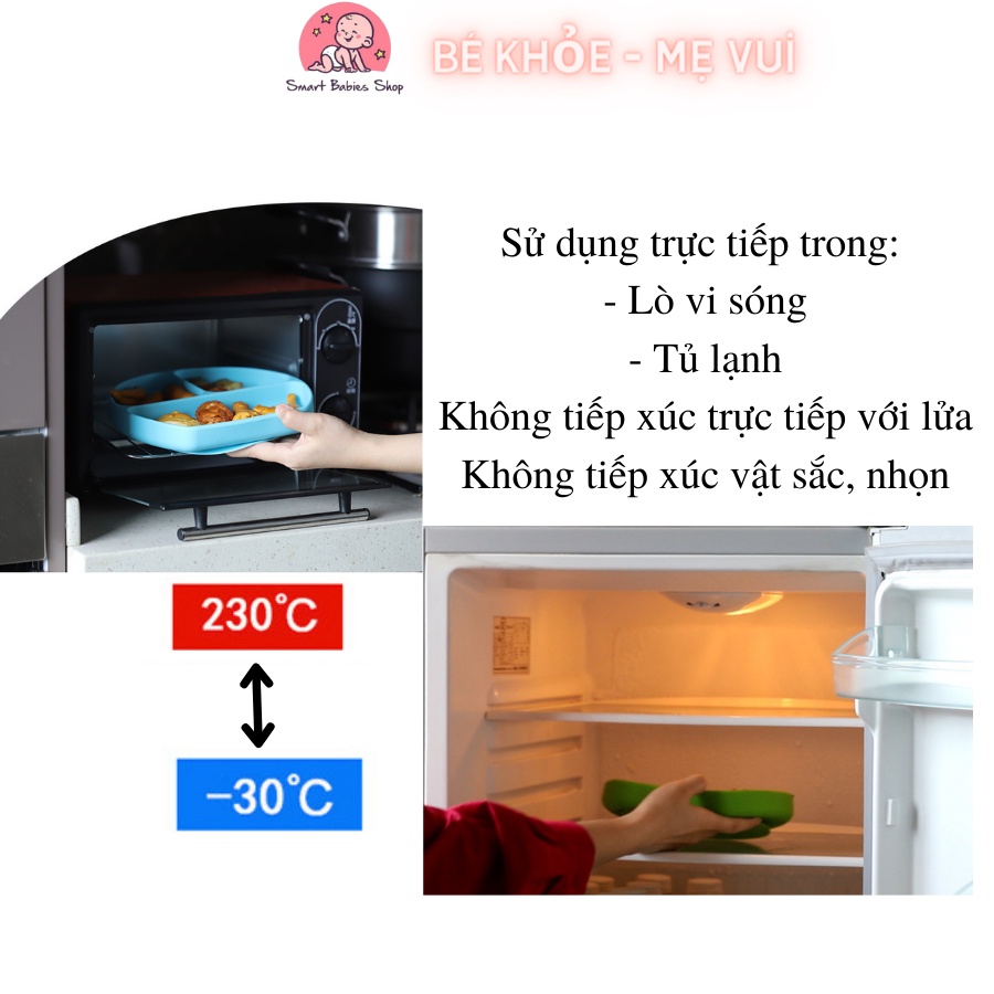 Khay Silicon 3 ngăn có đế hít chân không chống đổ tone màu pastel phong cách Hàn Quốc