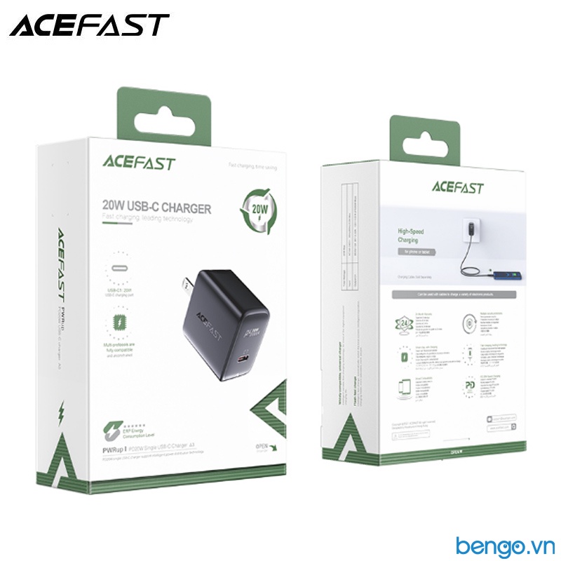 Sạc Nhanh ACEFAST A3 PD3.0 20W 1 Cổng USB-C (US) - Bảo Hành 24 Tháng