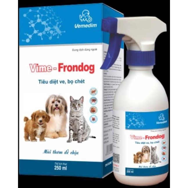 Xịt ve rận cho chó mèo VIME FRONDOG 250ML dùng được cho chó mèo con và đang mang thai (VEMEDIM)