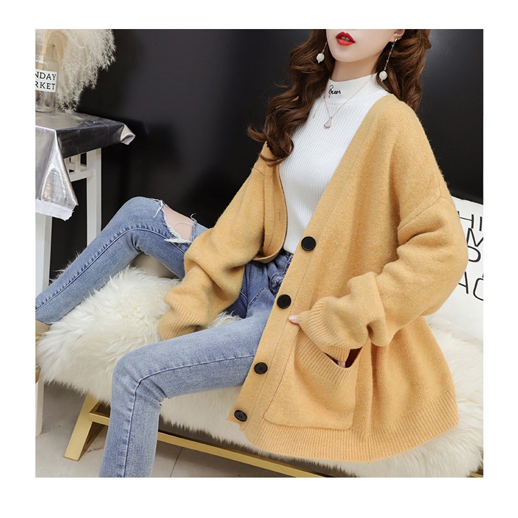 Áo khoác len cardigan nữ khuy bấm dáng rộng trơn màu kiểu dáng Hàn Quốc AKT26