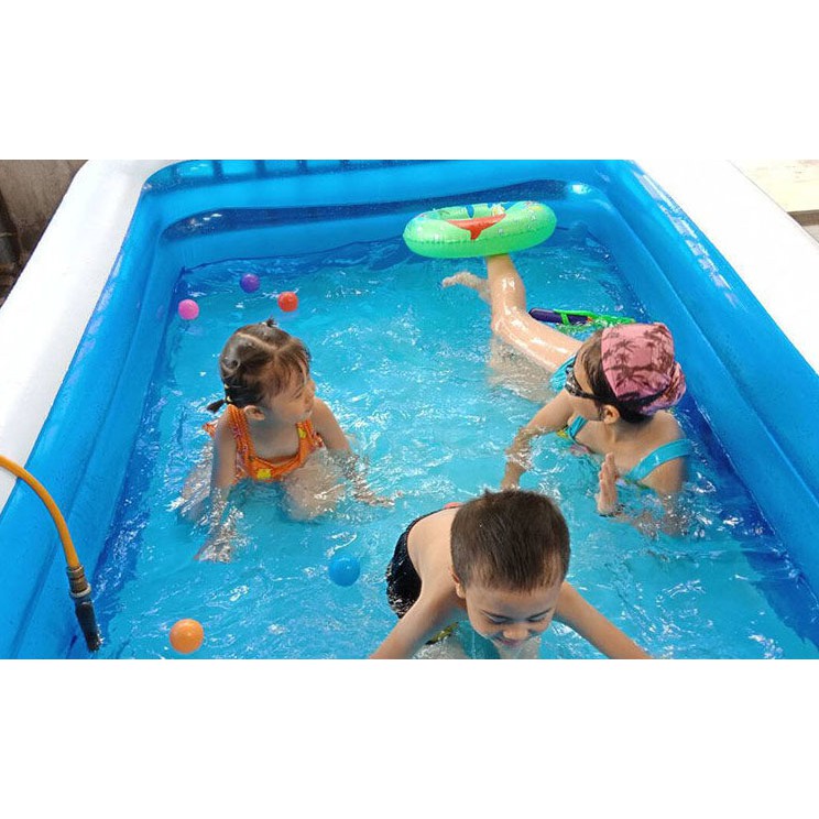Bể bơi thành cao cho bé và gia đình, hồ bơi người lớn 2m1 to gấp gọn + tặng kèm keo và miếng vá